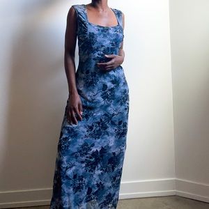 90’s blue and black floral maxi dress